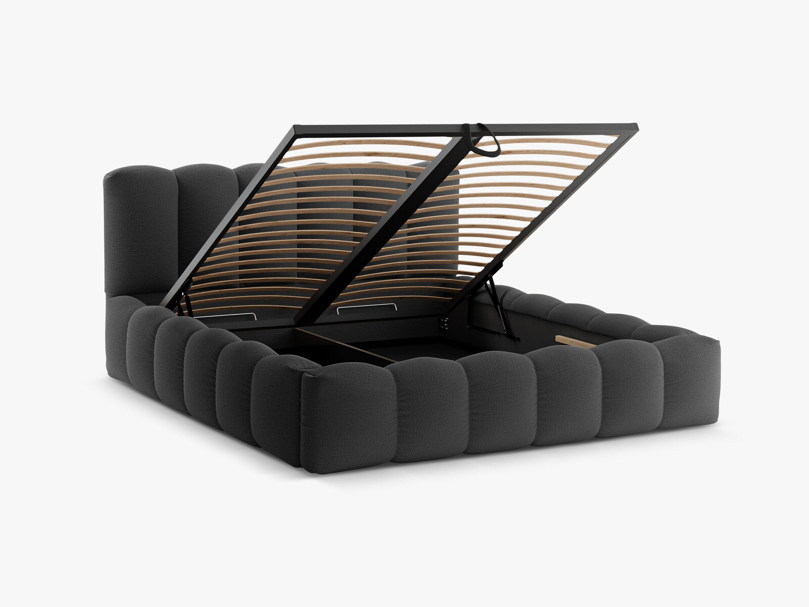Micadoni Stauraumbett mit Kopfteil Lupine Strukturierter Stoff Moly Anthrazit 140x200