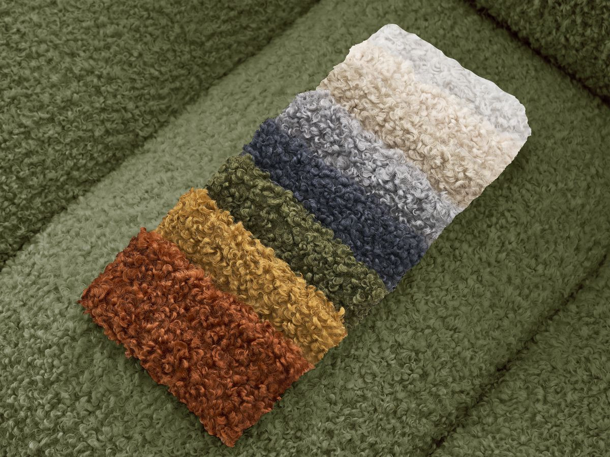 Bobochic Hippolyte Sofa 3-Sitzer mit Pouf Bouclé-Stoff Grün