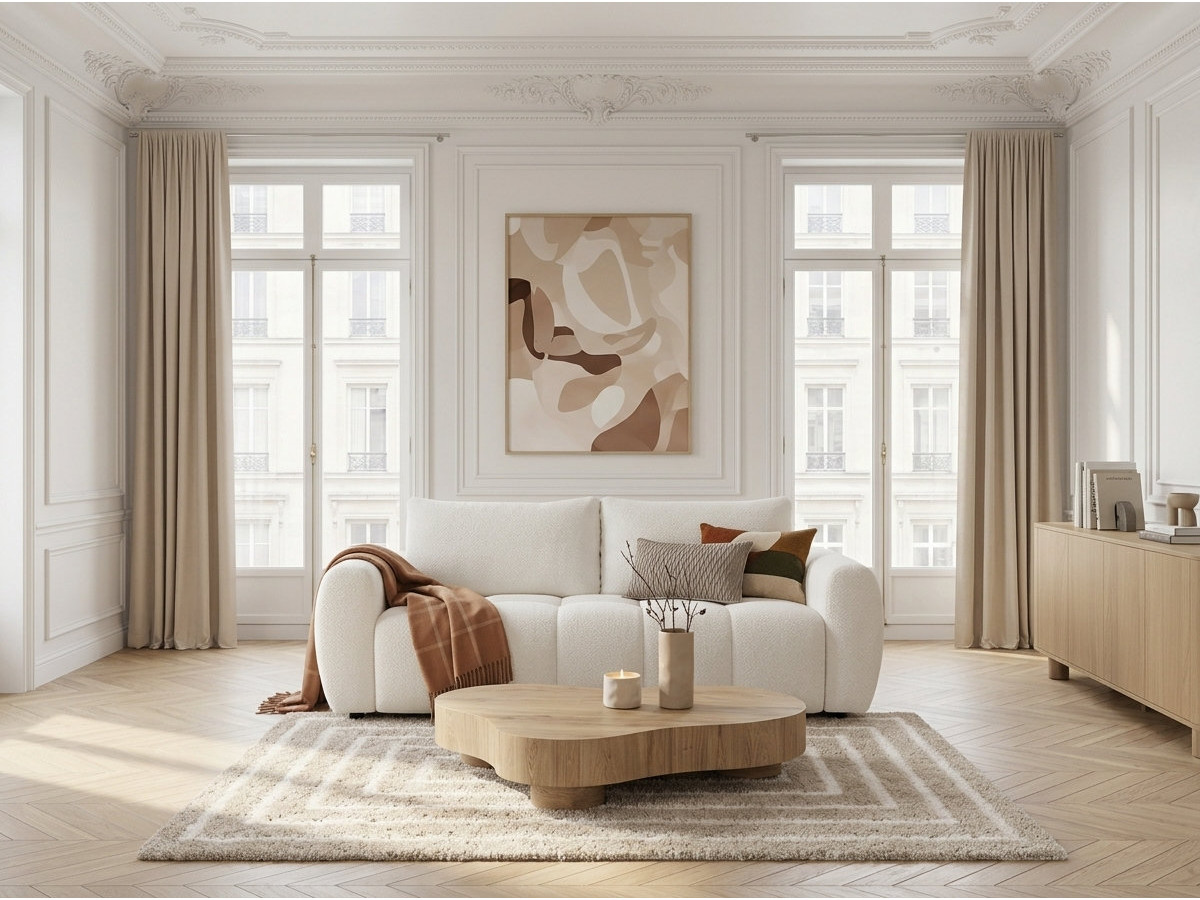 Bobochic Fuji Schlafsofa 3-Sitzer Bouclé-Stoff Weiß