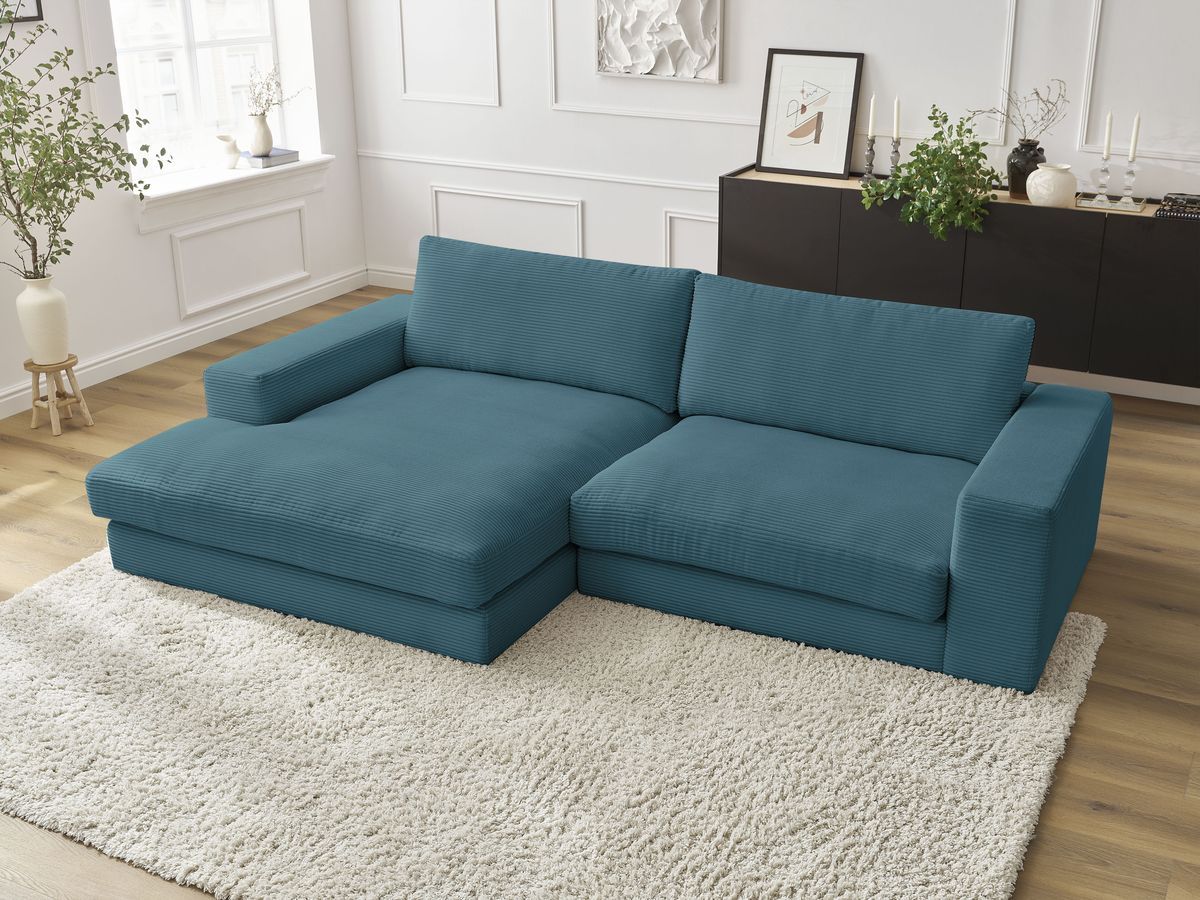 Bobochic Leonard Ecksofa 274 × 159 cm Cordsamt Hellblau Ecke links