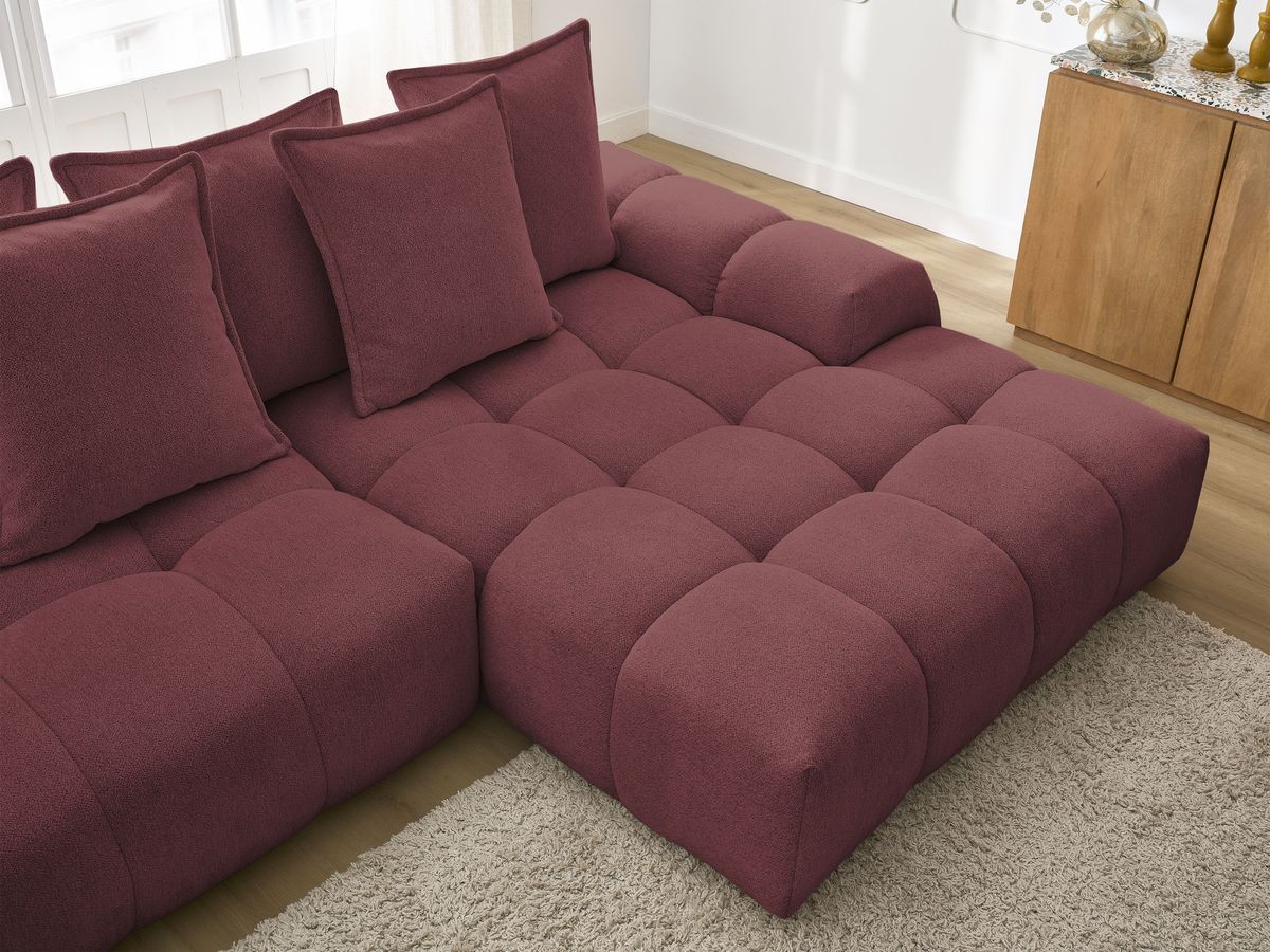 Bobochic Everest Ecksofa mit Schlaffunktion und Bettkasten 318 × 180 cm, 7 Kissen Melange-Stoff Rot Ecke rechts
