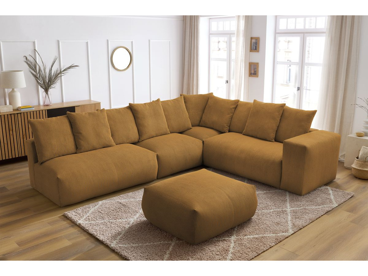 Bobochic Voltaire Ecksofa mit Pouf 322 × 268 cm Cordsamt Gelb Ecke rechts