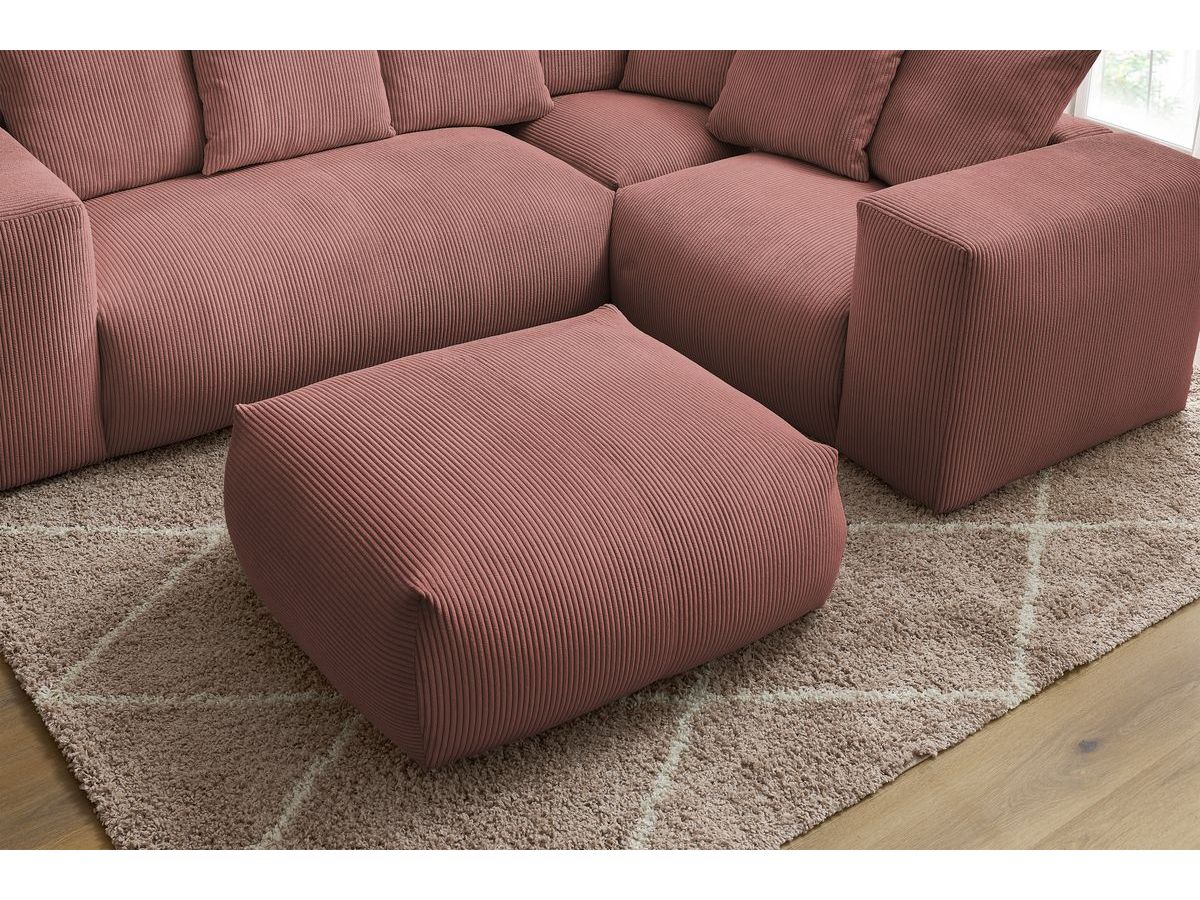 Bobochic Voltaire Ecksofa mit Pouf 268 × 214 cm Cordsamt Rosa Ecke rechts