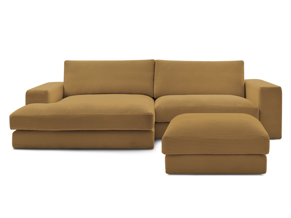 Bobochic Leonard Ecksofa mit Pouf 274 × 159 cm Cordsamt Gelb Ecke links