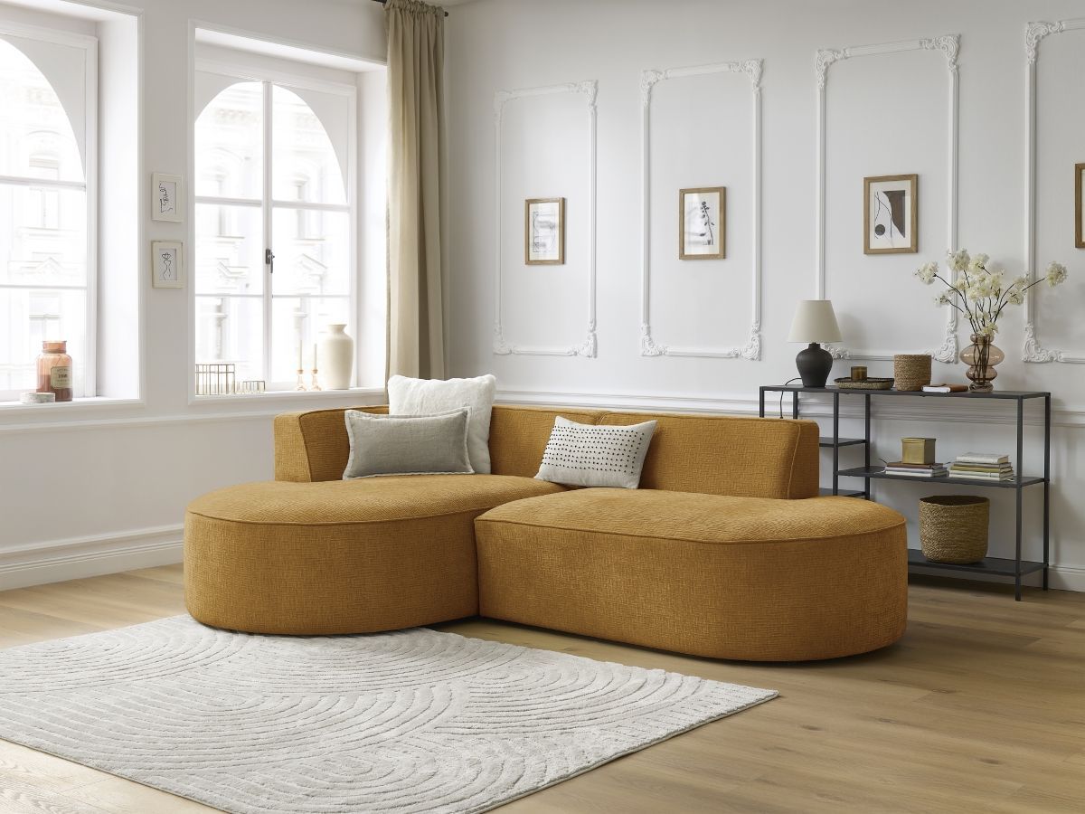 Bobochic Rousseau Ecksofa Strukturstoff Gelb Ecke links