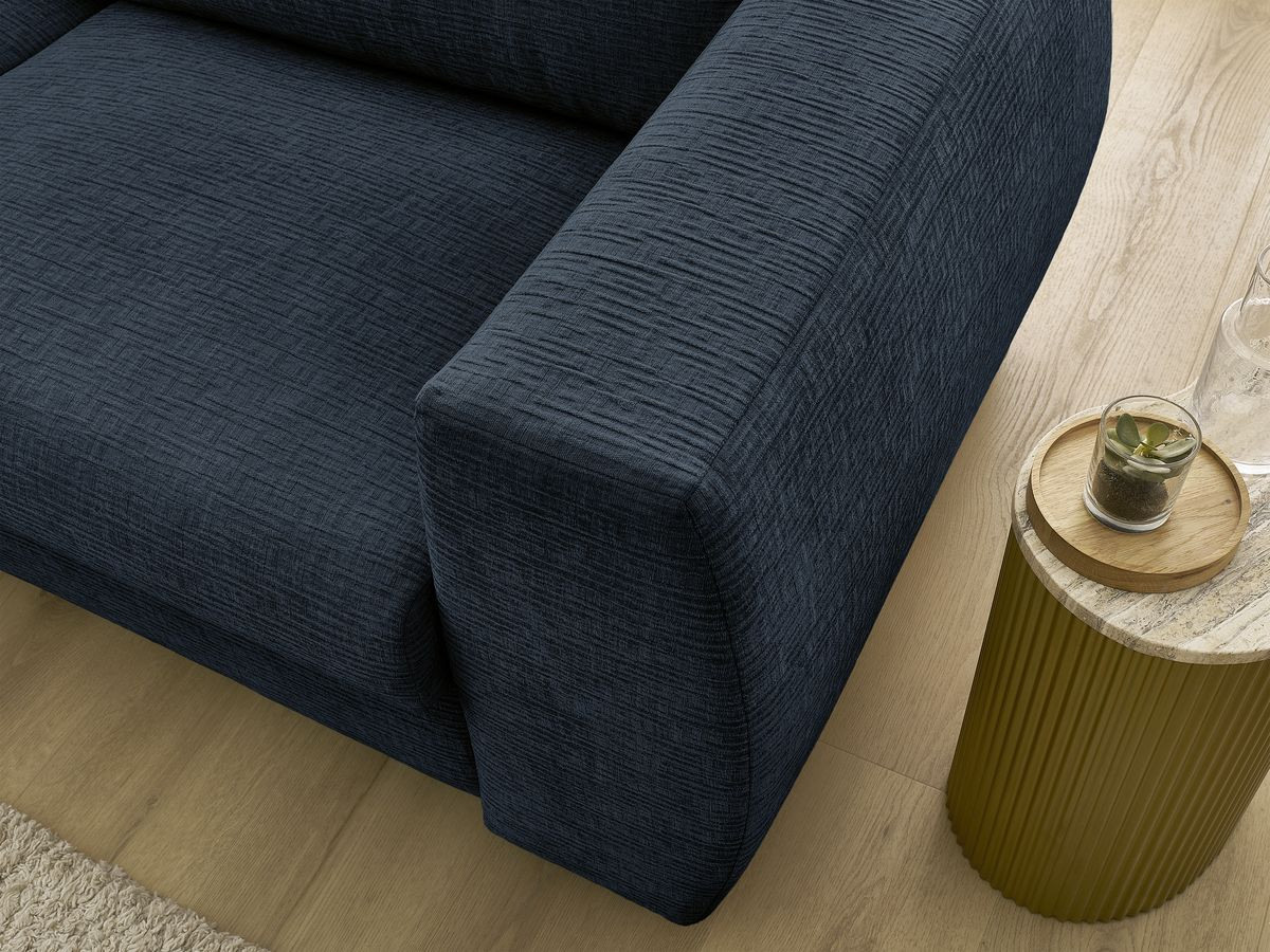 Bobochic Hugo Schlafsofa 3-Sitzer Strukturstoff Dunkelblau, Liegefläche 140 × 190 cm