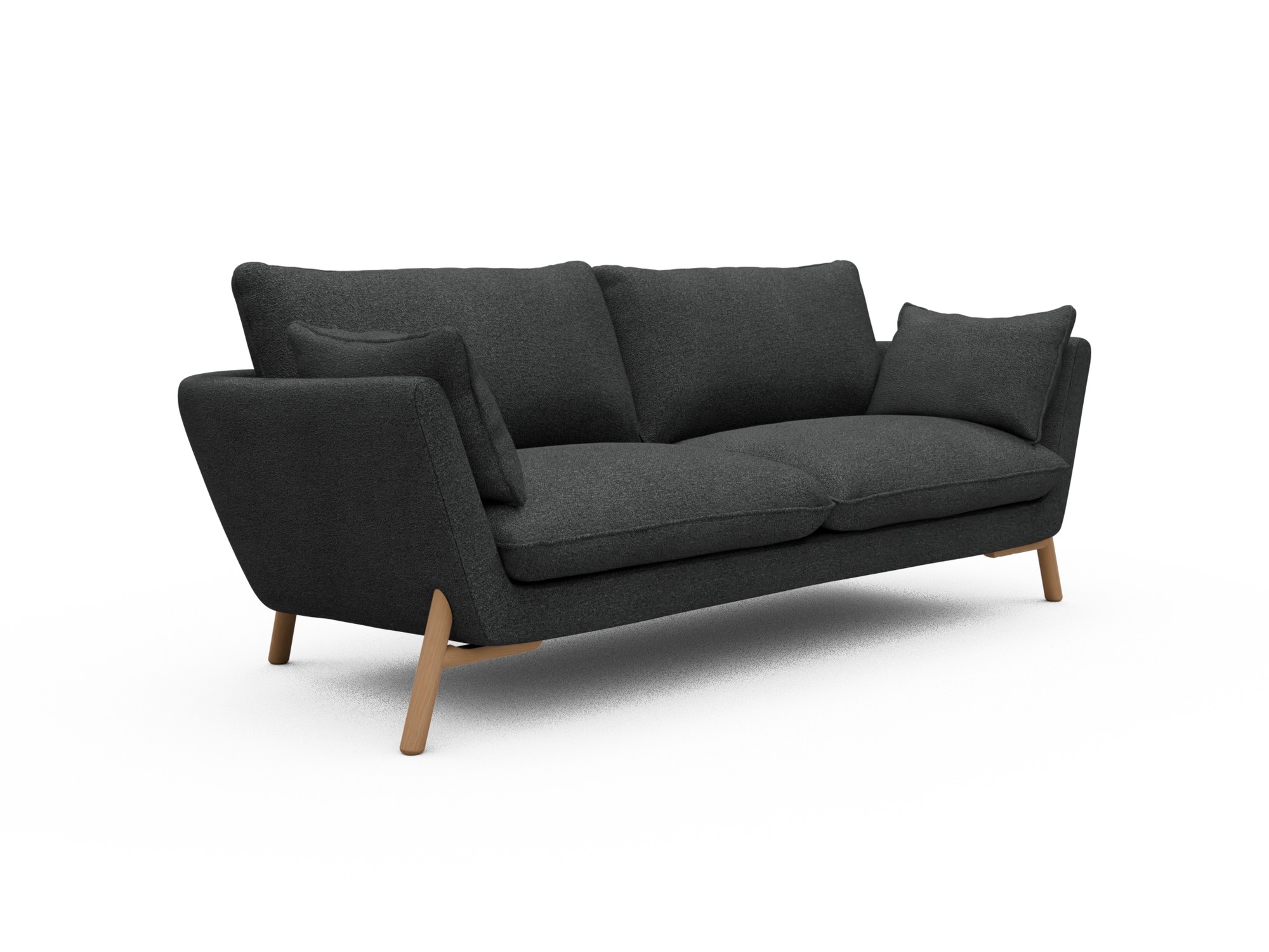 Skandi Home Sofa Emil 3-Sitzer Beinfarbe Eiche Natur Boucle-Charcoal moebelfaktor