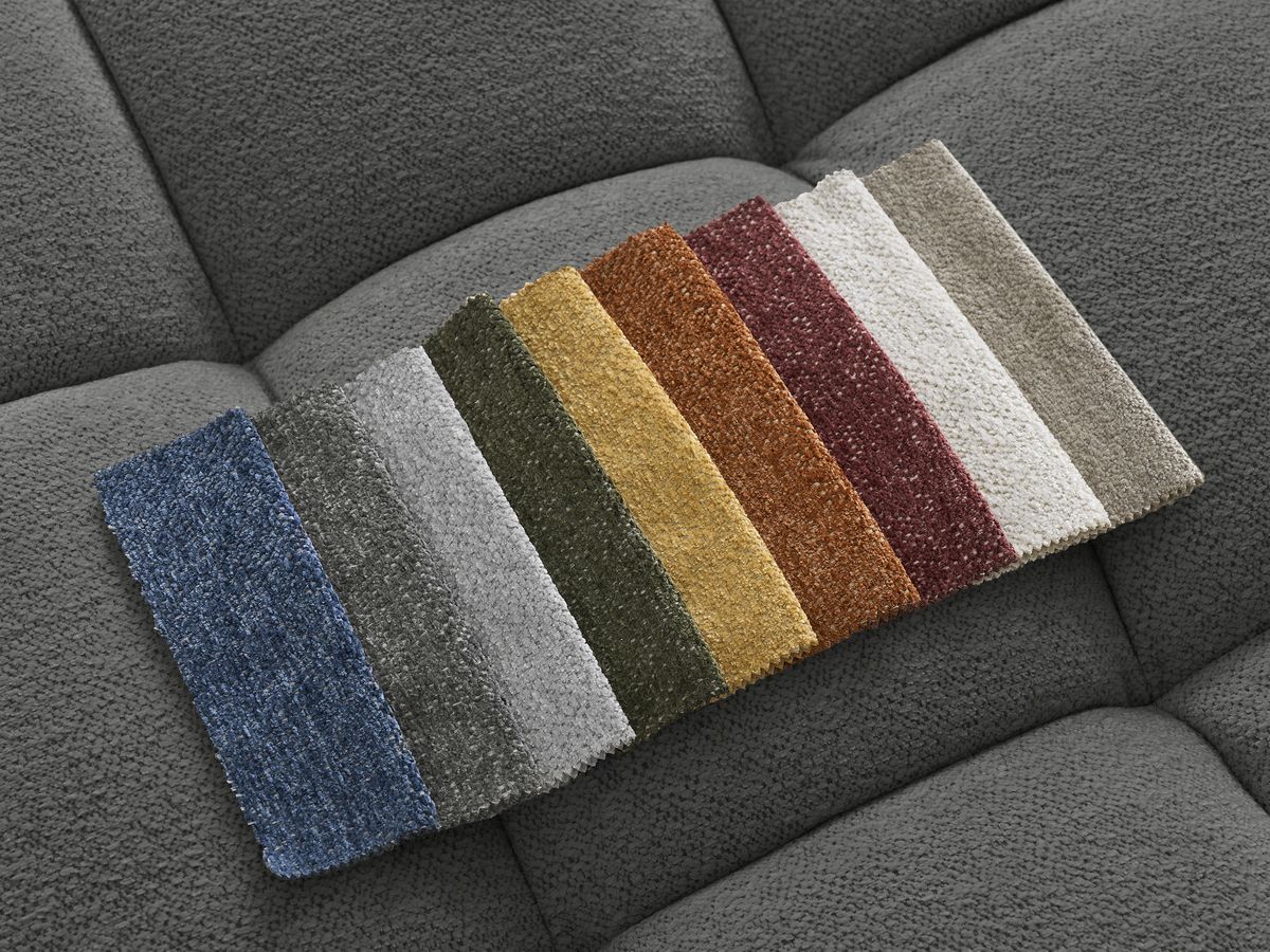 Bobochic Everest Ecksofa mit Schlaffunktion und Pouf, 10 Kissen Melange-Stoff Dunkelgrau Ecke links