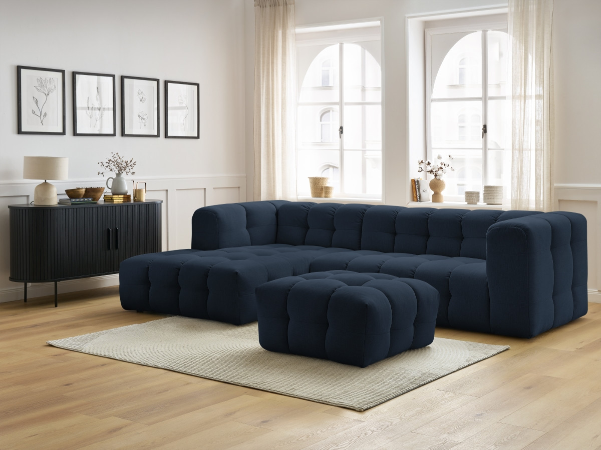 Bobochic Cloud Ecksofa mit Pouf 288 × 184 cm Stoff Dunkelblau Ecke links