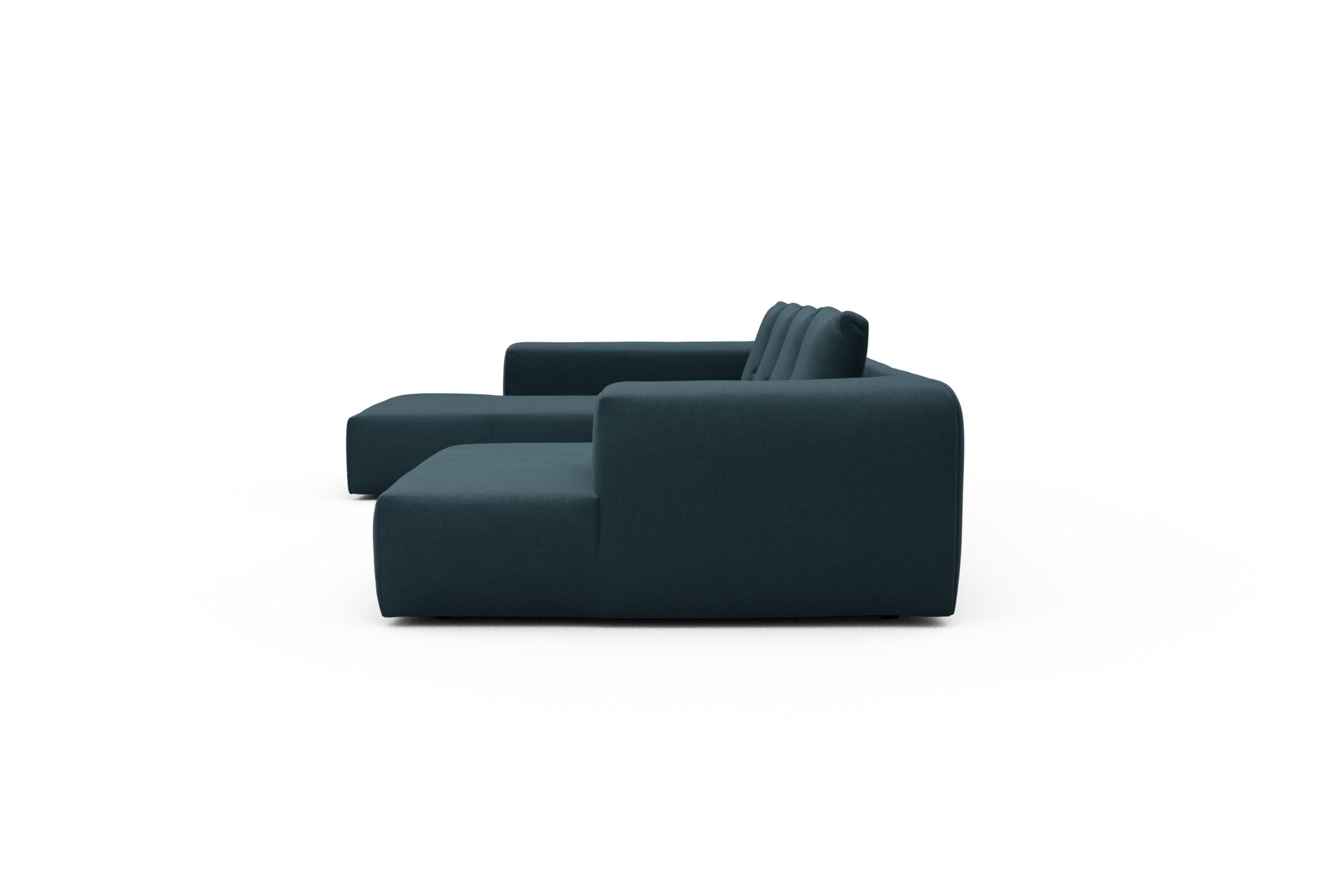 Wohnlandschaft Fred Relax-Ecke links mit 2-Sitzer und Chaiselongue rechts Strukturierter Stoff Satya 443-Deep-Blue