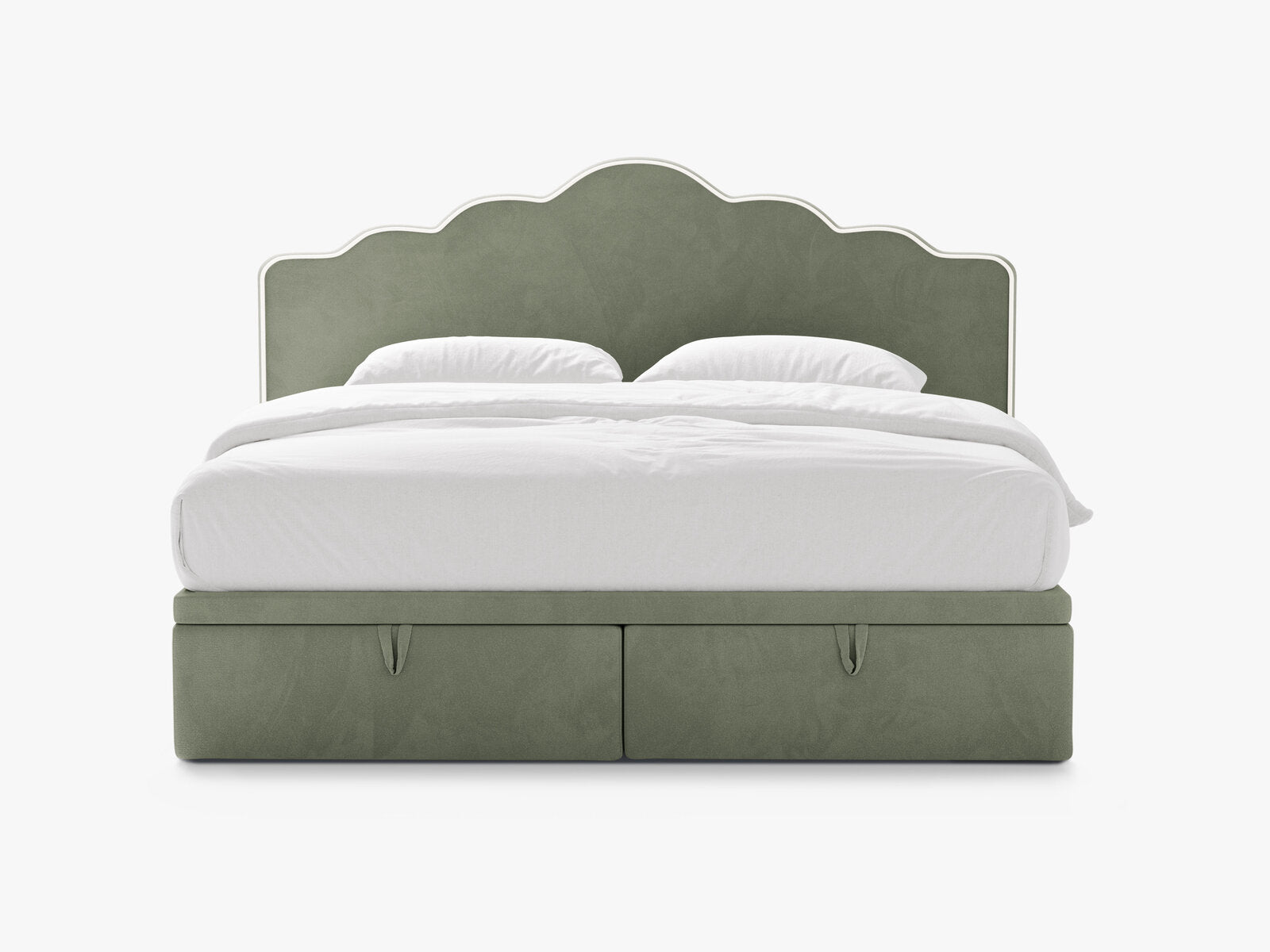 Micadoni Dream Boxspringbett mit Bettkasten und Kopfteil Samt Magic Velvet Elfenbein / Grün 140x200
