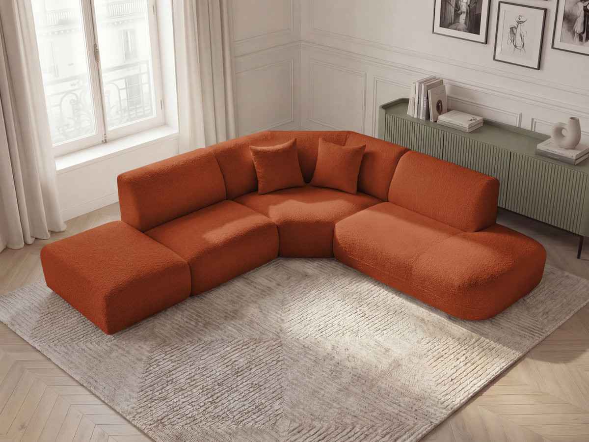 Bobochic Anda Ecksofa 279 × 264 cm Chenille Orange Ecke rechts