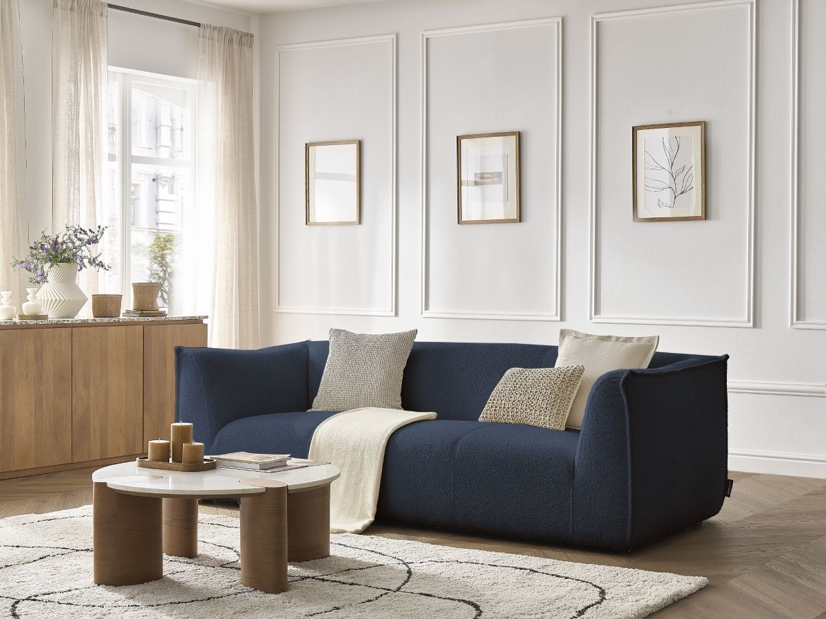 Bobochic Giorgia Sofa 3-Sitzer Bouclé-Stoff Dunkelblau