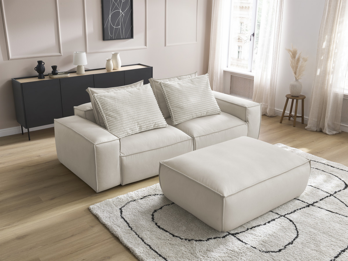 Bobochic Boheme Sofa 4-Sitzer mit Pouf Kunstleder Beige