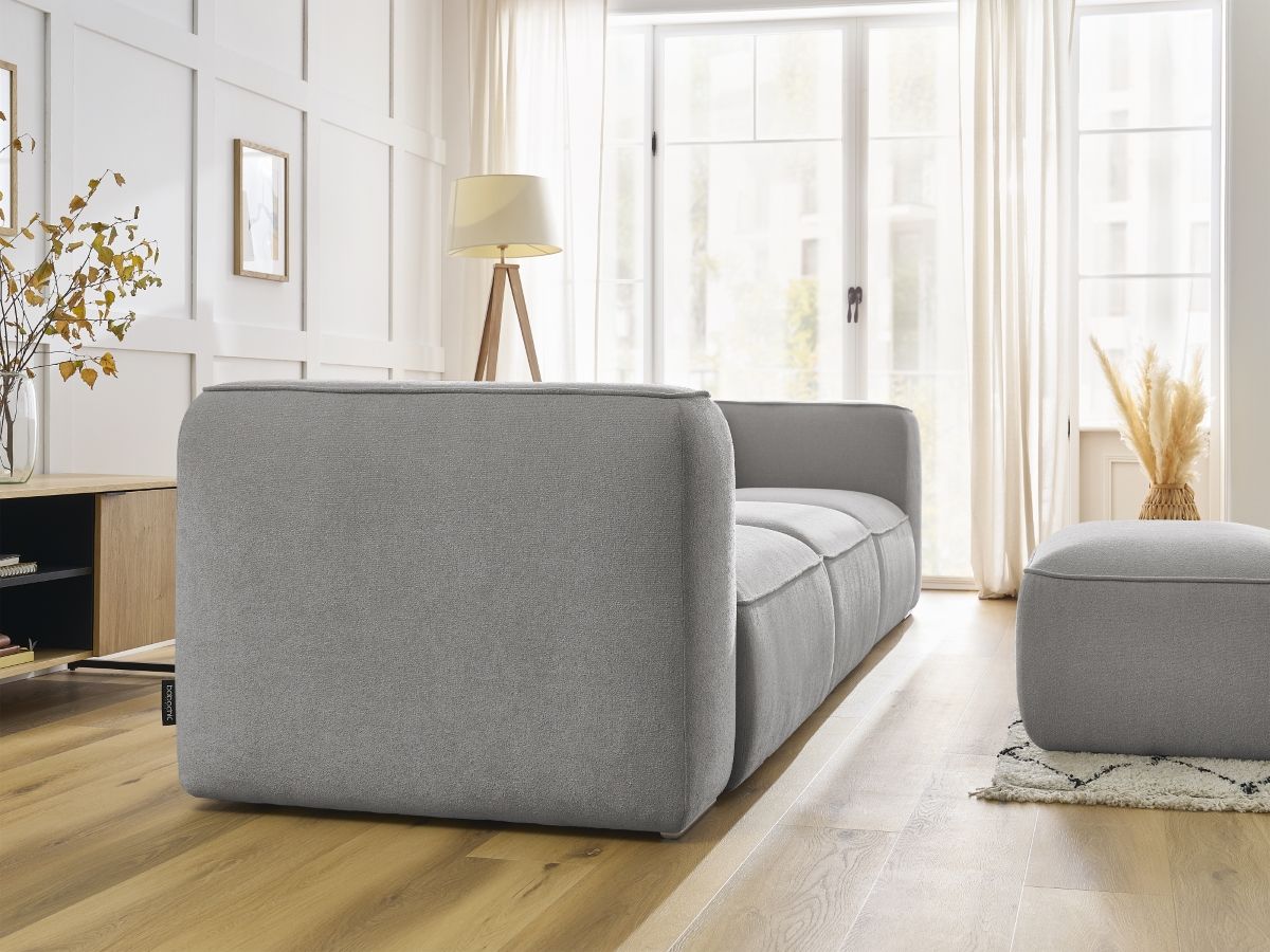 Bobochic Zephyr Sofa 4-Sitzer mit Pouf Strukturstoff Hellgrau
