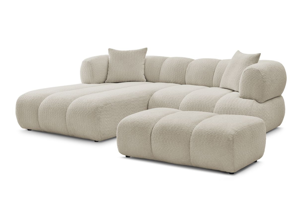 Bobochic Pamira Ecksofa mit Pouf Bouclé-Stoff Beige Ecke links