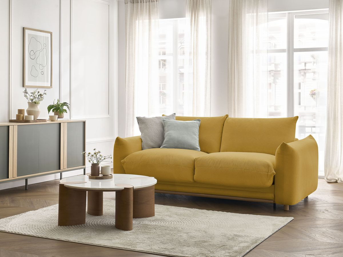Bobochic Ernest Schlafsofa 3-Sitzer, Liegefläche 190 × 140 / 160 cm Stoff Gelb, Liegefläche 160 × 190 cm