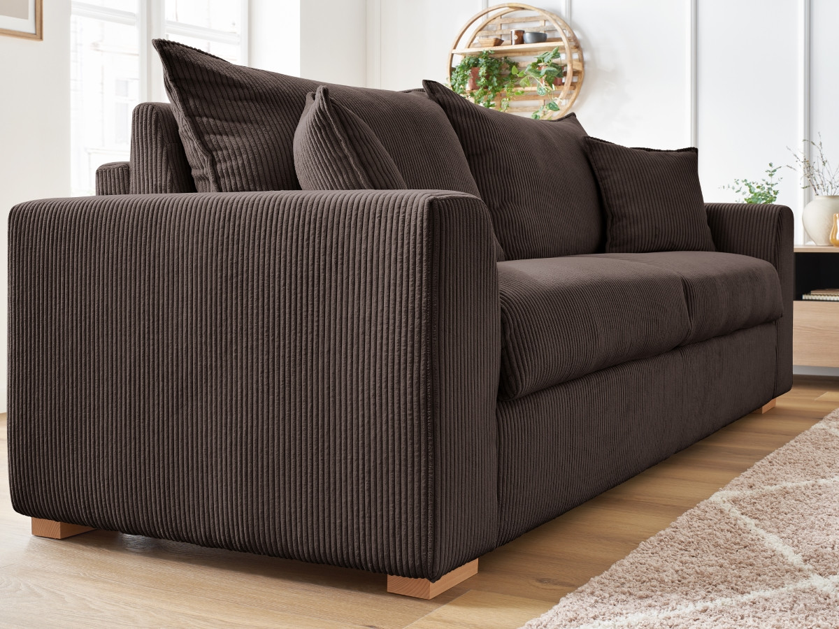 Bobochic Augustin Schlafsofa 3-Sitzer Cordsamt Braun, Liegefläche 140 × 200 cm