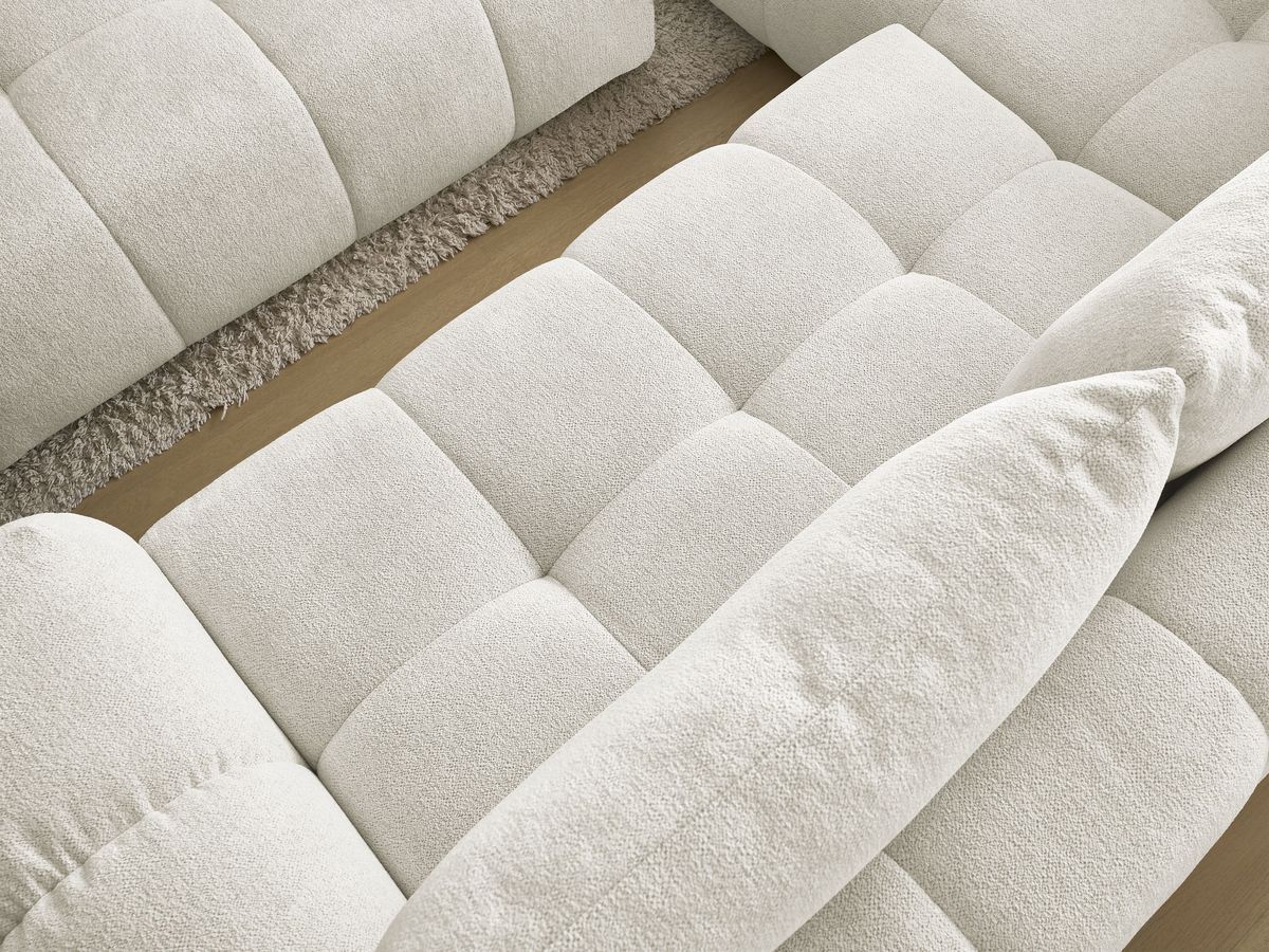 Bobochic Everest Ecksofa mit Schlaffunktion und Bettkasten und Pouf 320 × 212 cm, 5 Kissen Melange-Stoff Weiß Ecke links