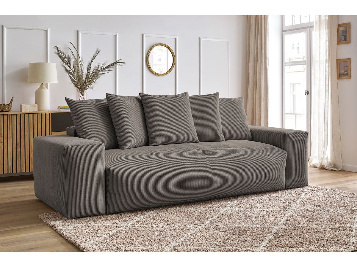 Bobochic Voltaire Schlafsofa 3-Sitzer mit Bettkasten Cordsamt Taupe