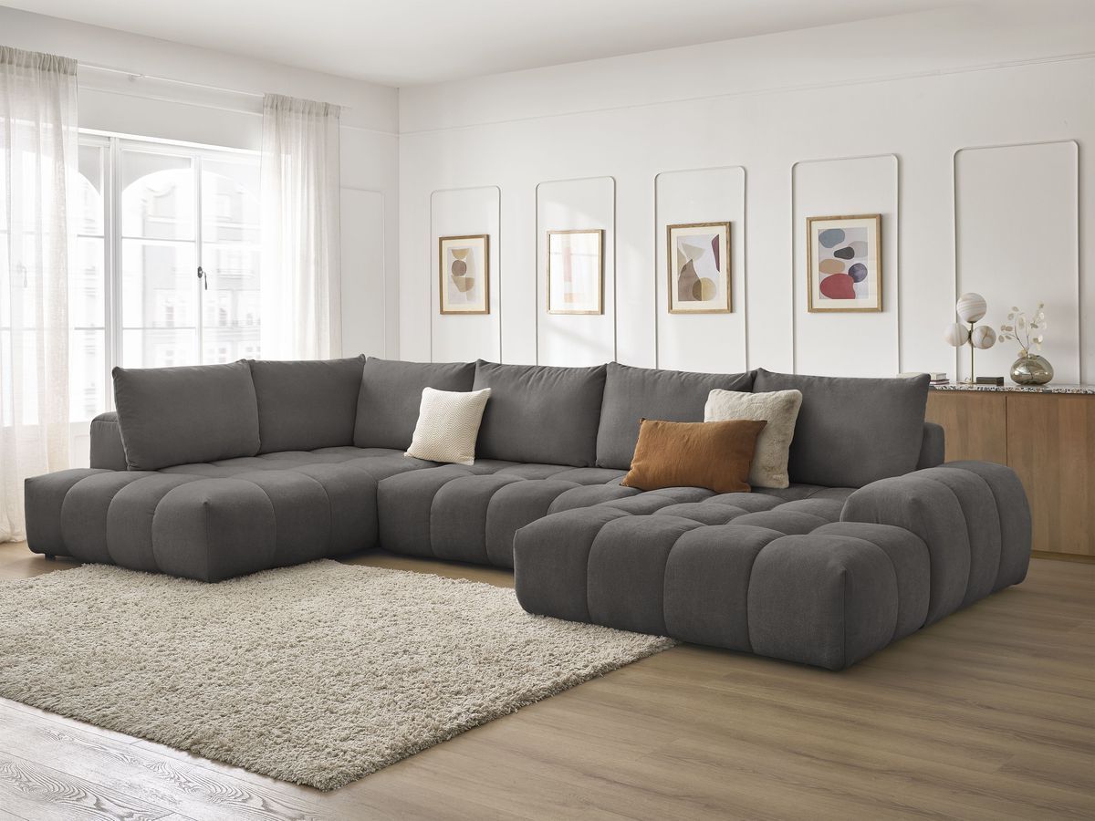 Bobochic Everest Wohnlandschaft, 6 Kissen Strukturstoff Dunkelgrau Ecke rechts