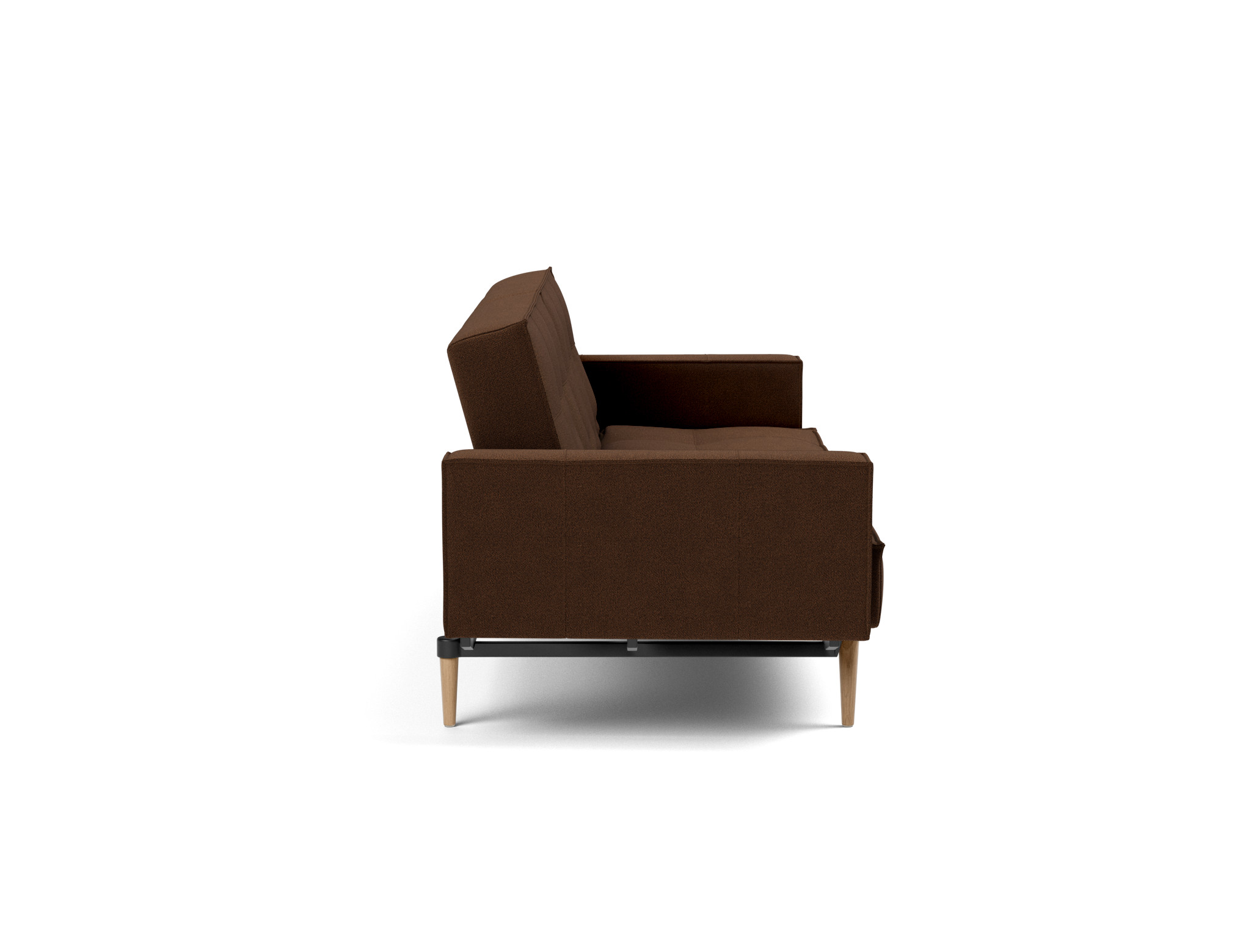 Schlafsofa Splitback mit Armlehnen Strukturierter Stoff Taura 359-Cappuccino Beine Styletto Eiche hell
