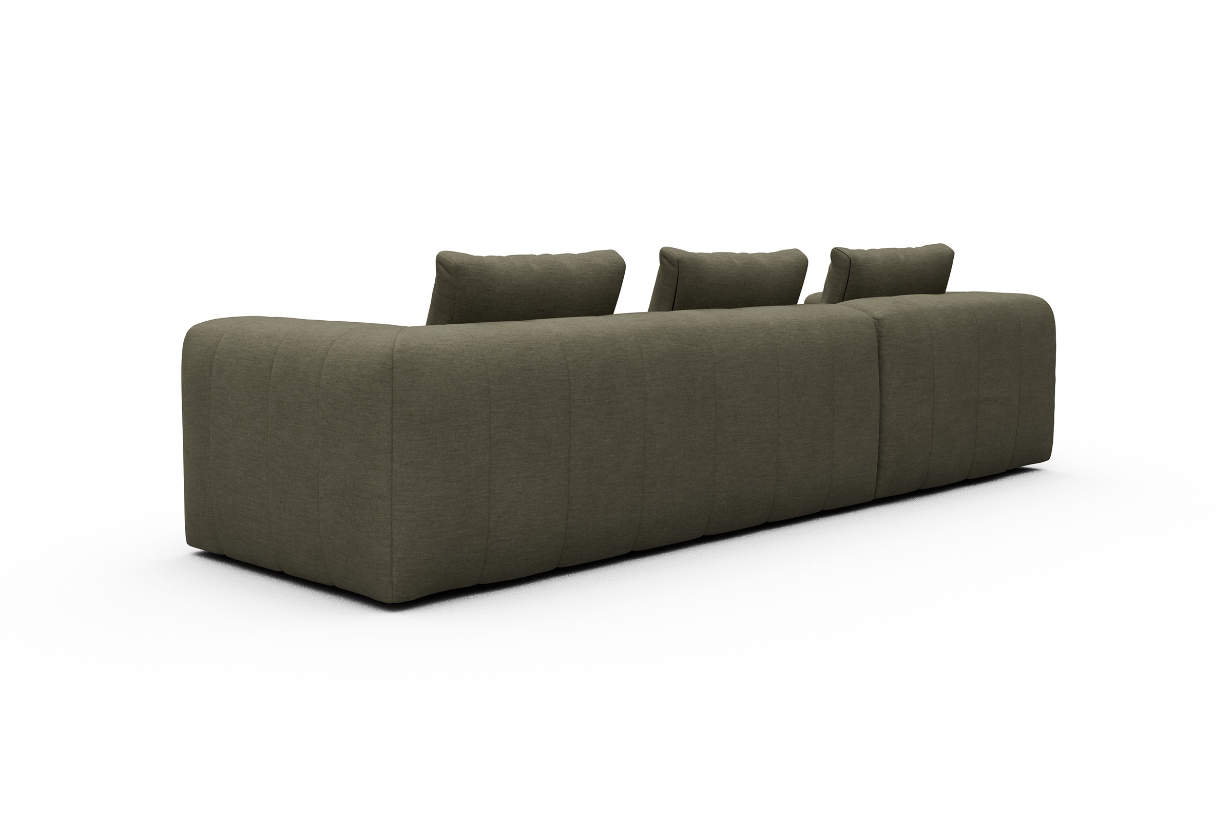Ecksofa Hugo 2,5-Sitzer Armlehne rechts mit Chaiselongue Vivus-Dusty-Olive