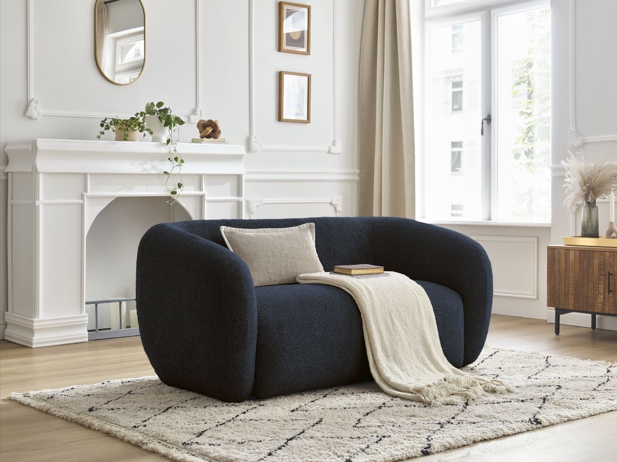 Bobochic Celine Sofa 2-Sitzer Bouclé-Stoff Dunkelblau