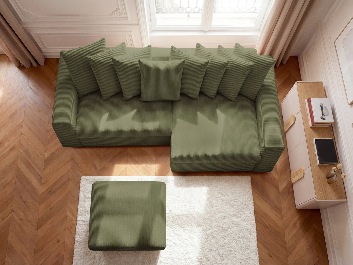 Bobochic Enore Ecksofa mit Pouf Cordsamt Hellgrün Ecke rechts