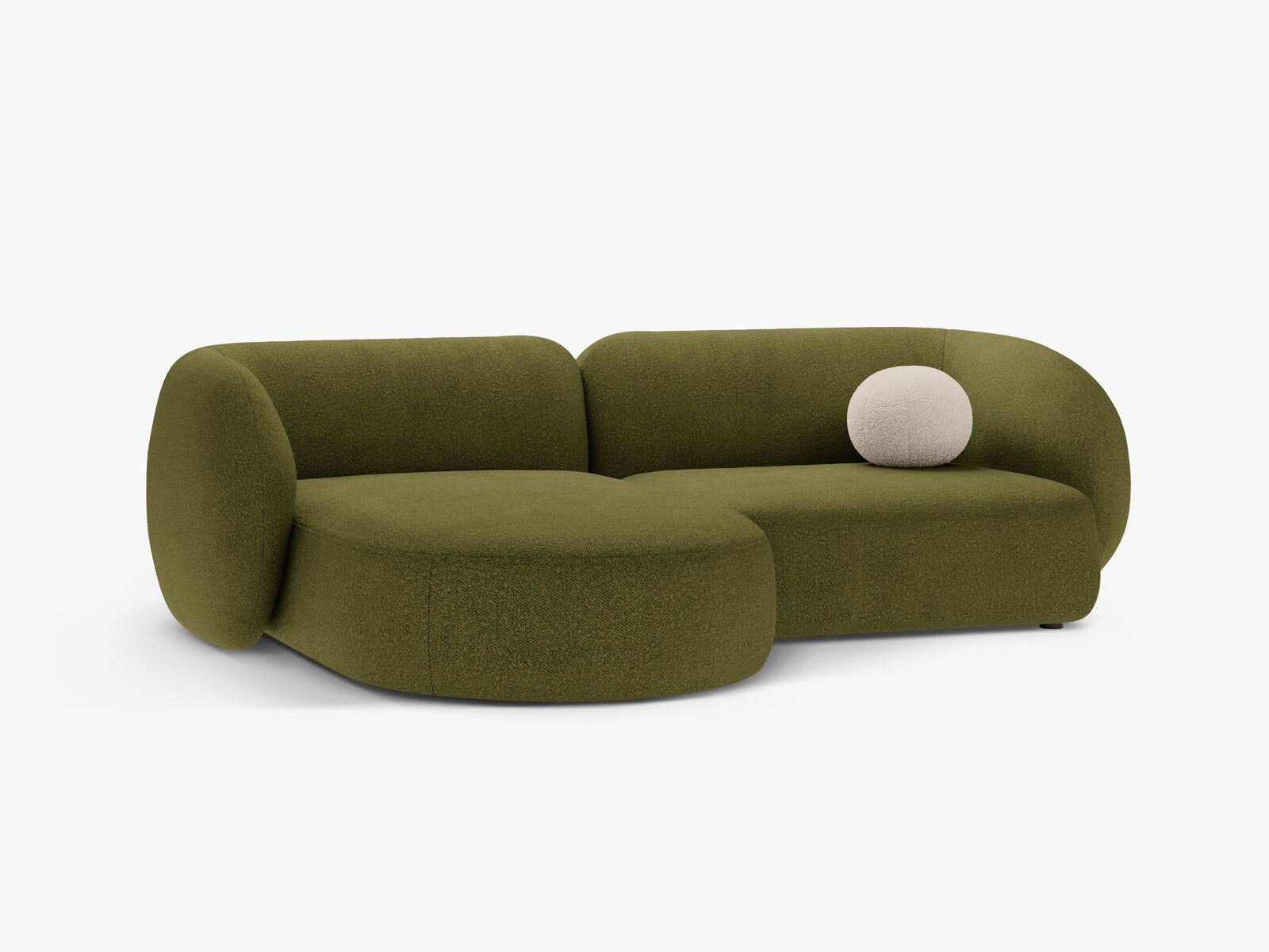 Micadoni Ecksofa Kate 2-Sitzer Links Boucle Baloo Dunkel-Olivgrün
