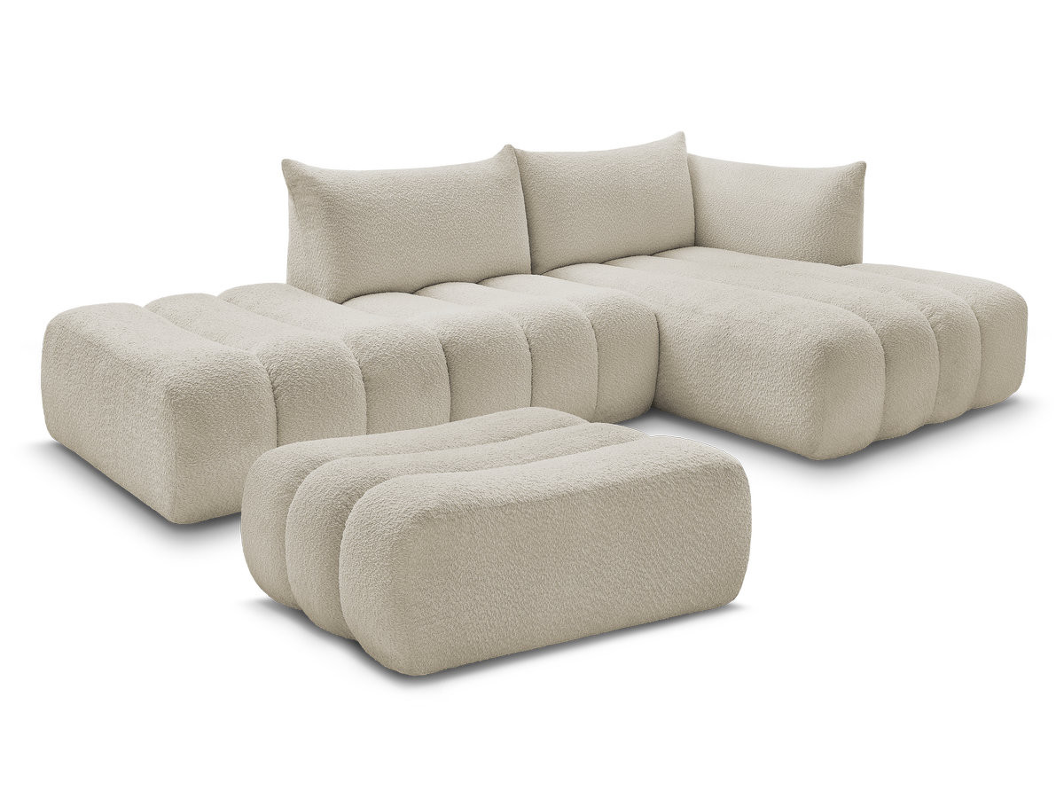 Bobochic Azra Ecksofa mit Pouf 319 × 178 cm Bouclé-Stoff Beige Ecke rechts