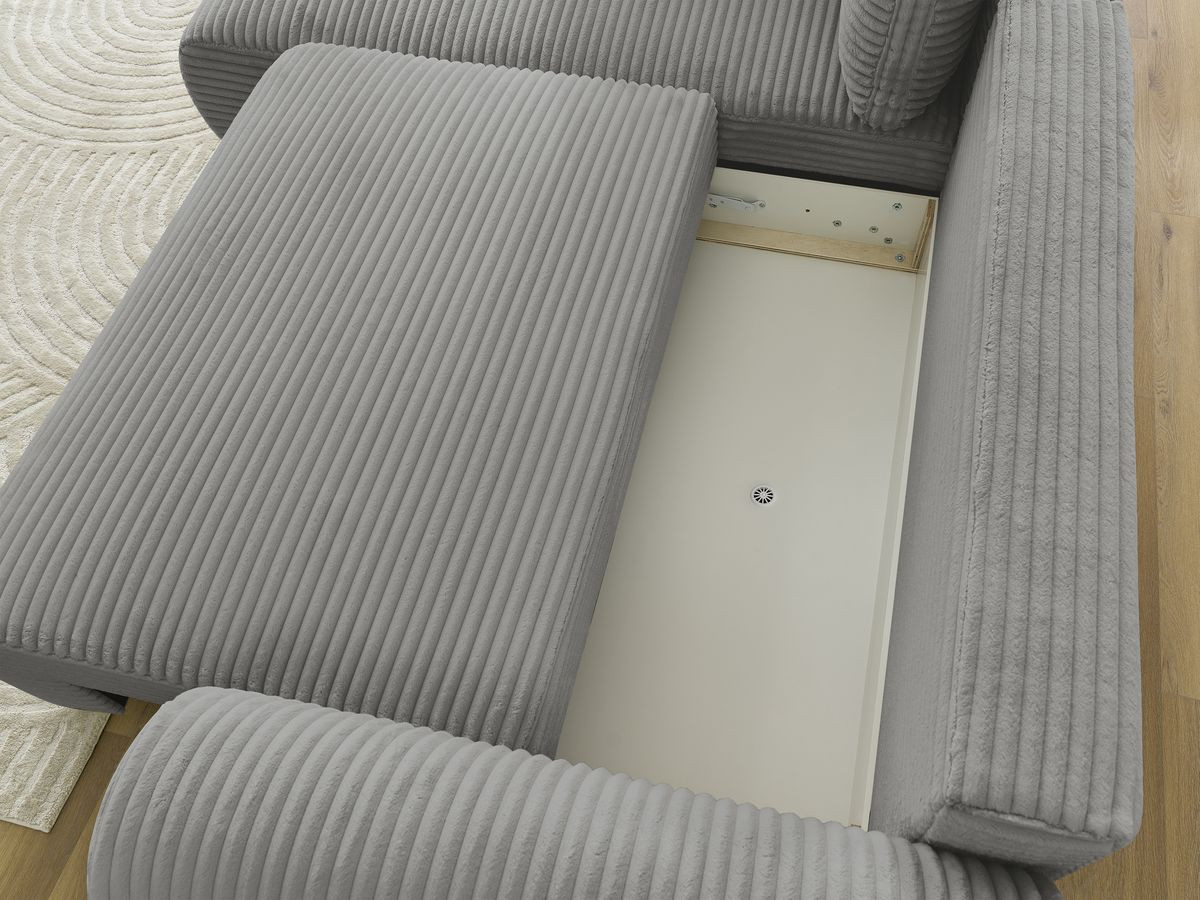 Bobochic Lucien Ecksofa mit Schlaffunktion und Bettkasten 296 × 198 cm Breitcord weich Dunkelgrau Ecke links