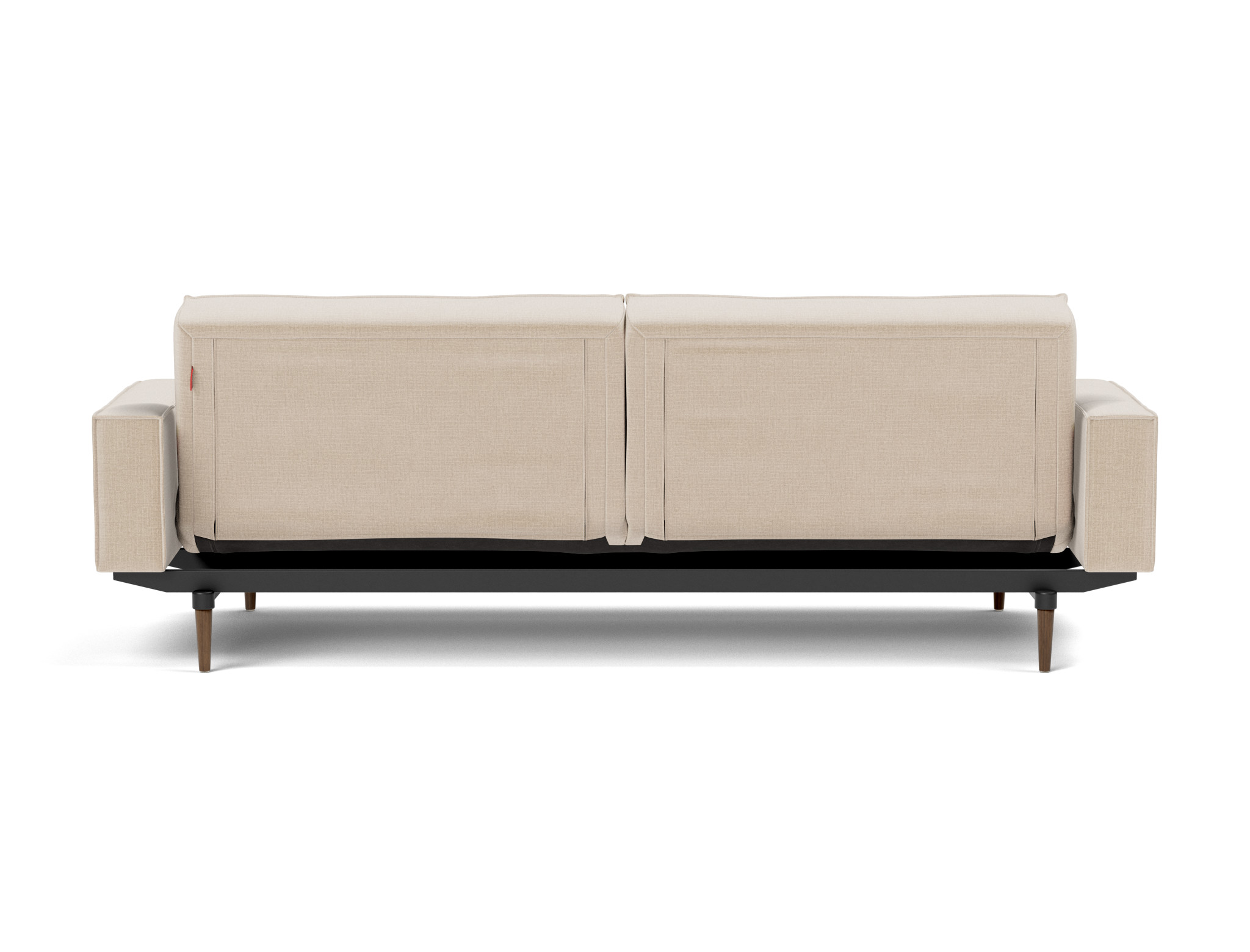 Schlafsofa Splitback mit Armlehnen Chenille Esina 410-Almond-Beige Beine Styletto Eiche dunkel