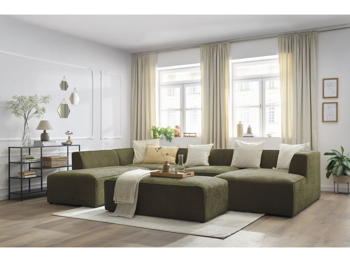 Bobochic Megeve Wohnlandschaft mit Pouf Strukturstoff Grün Ecke rechts