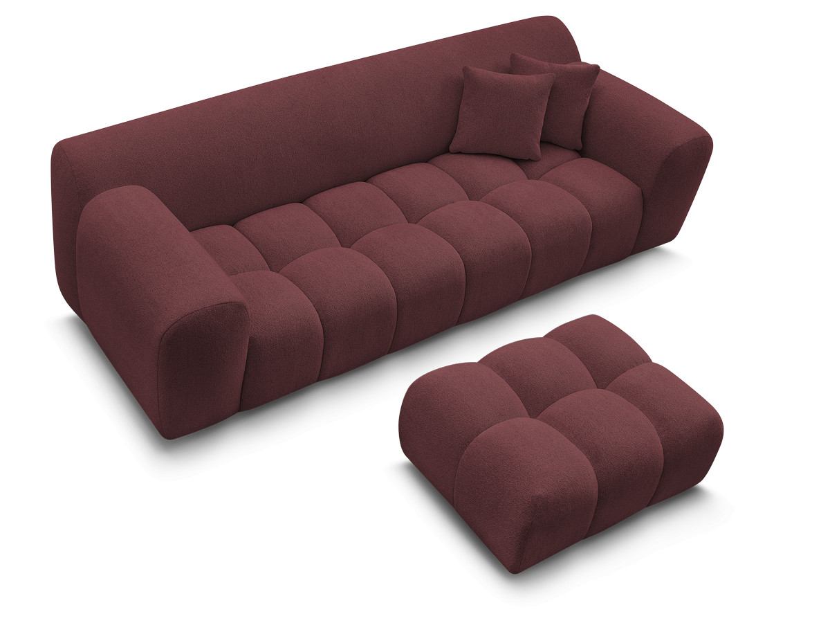 Bobochic Melisse Sofa 3-Sitzer mit Pouf Melange-Stoff Rot
