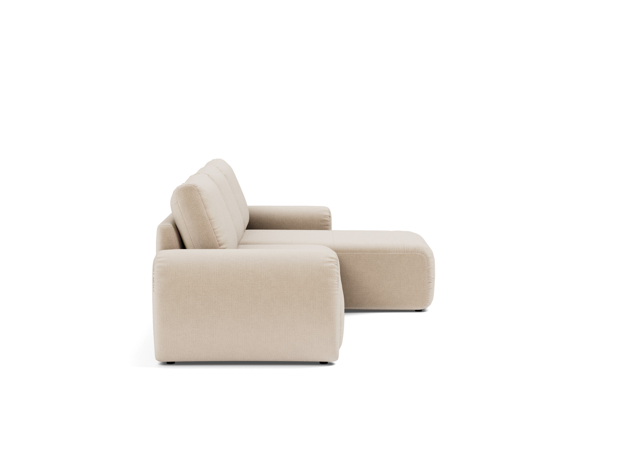 Schlafsofa Norum mit Chaiselongue und Curve-Armlehnen Chenille Esina 410-Almond-Beige