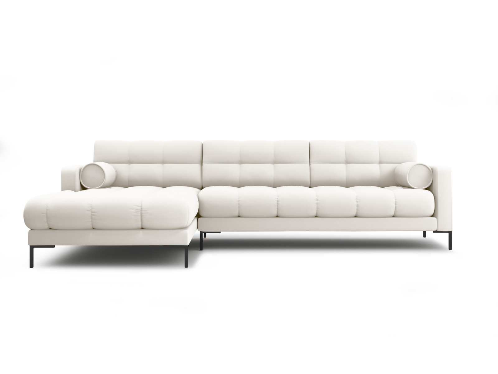 Cosmopolitan Design Ecksofa Bali 5-Sitzer Strukturierter Stoff Neve Helles Beige Links Beine Schwarzes Metall