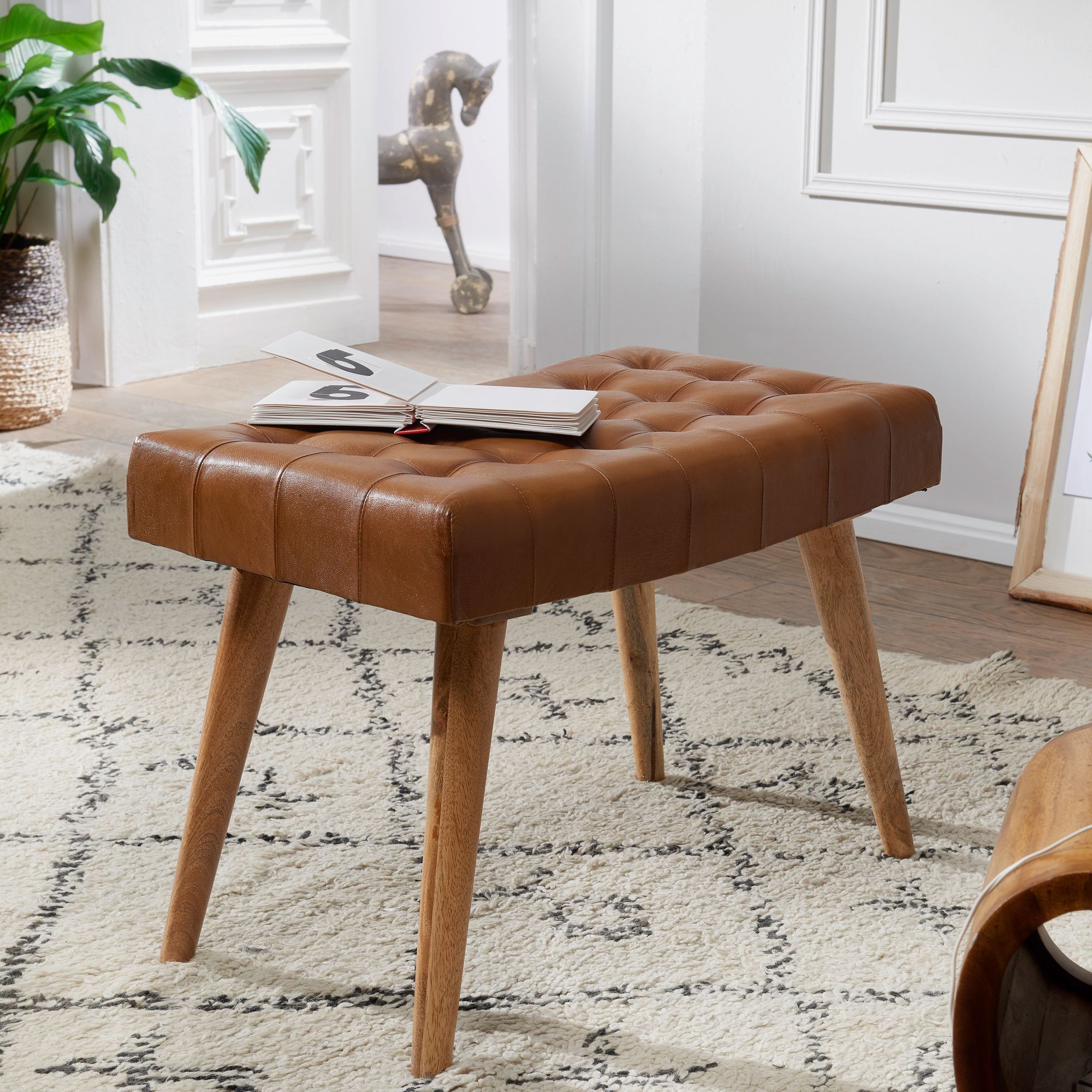 Sitzhocker Silkeborg Echtleder Braun 67 × 39 × 47 cm