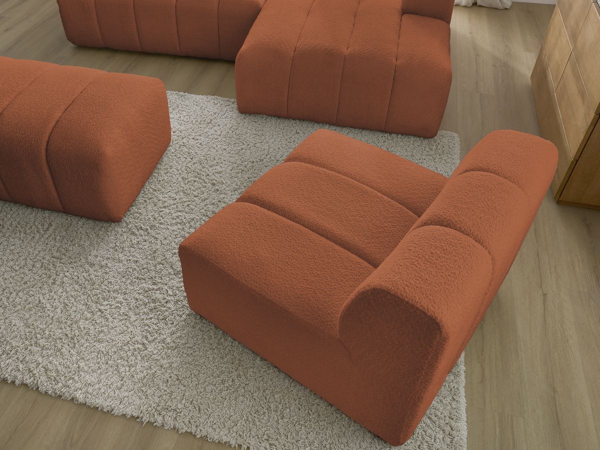Bobochic Annecy Ecksofa mit Sofamodul und Pouf Bouclé-Stoff Orange Ecke rechts
