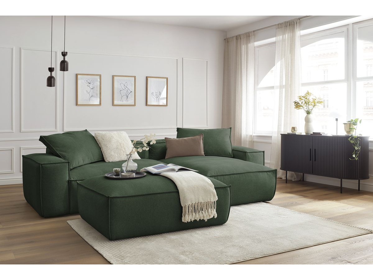 Bobochic Boheme Ecksofa mit Pouf Melange-Stoff Grün