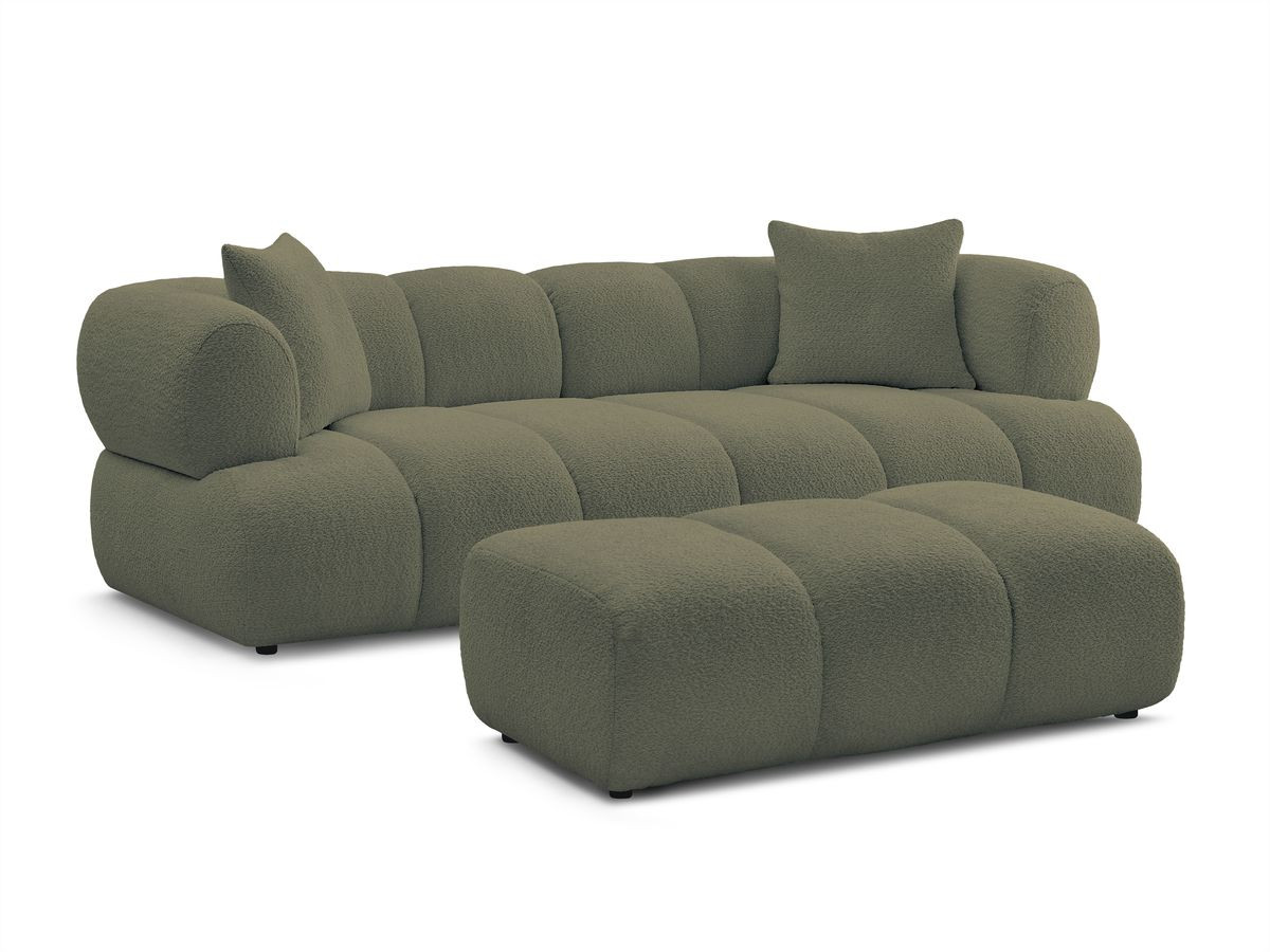 Bobochic Pamira Sofa 3-Sitzer mit Pouf Bouclé-Stoff Grün