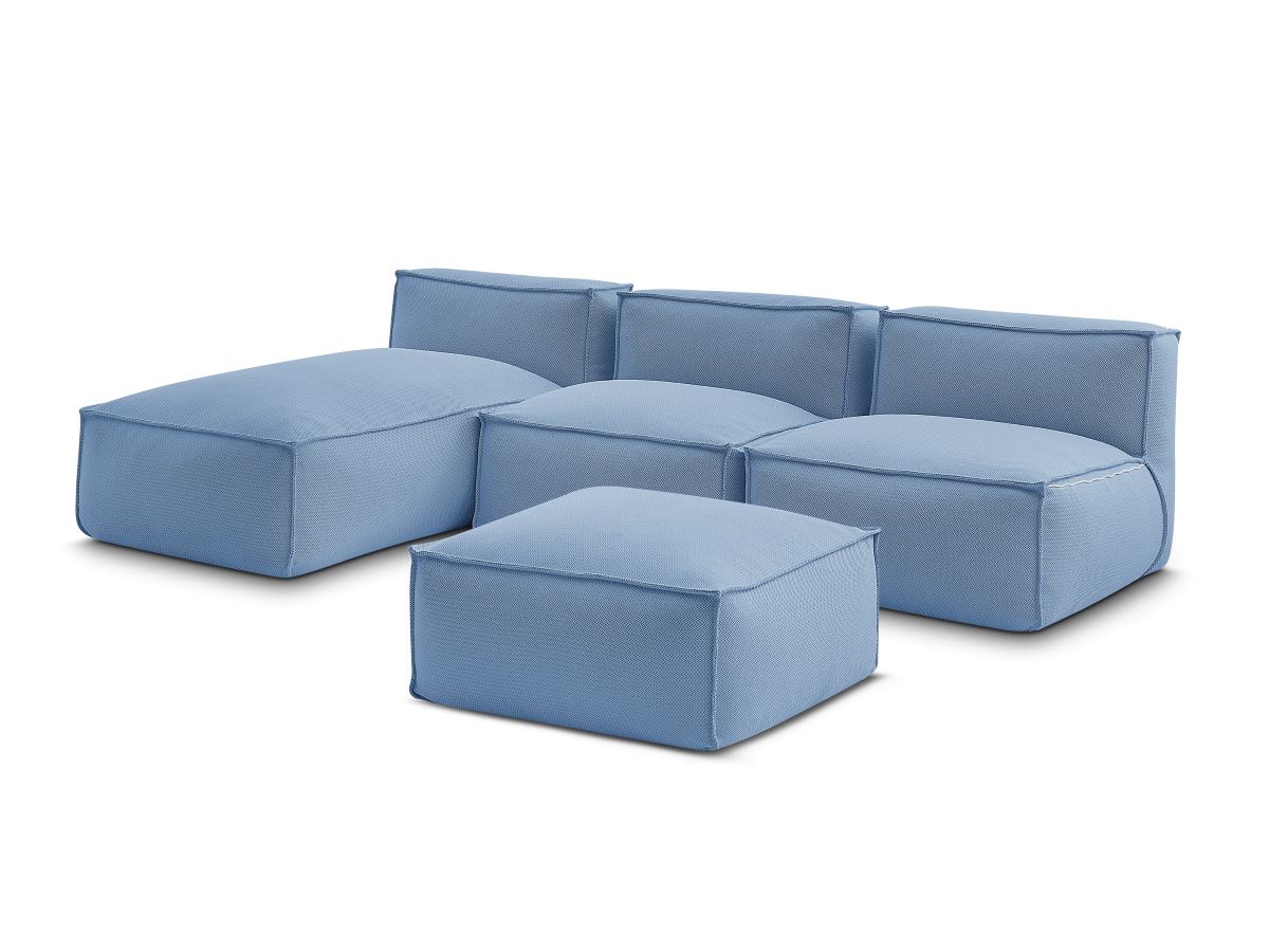 Bobochic Biarritz Gartensofa 4-Sitzer mit Pouf 252 × 168 cm Melange-Stoff Blau