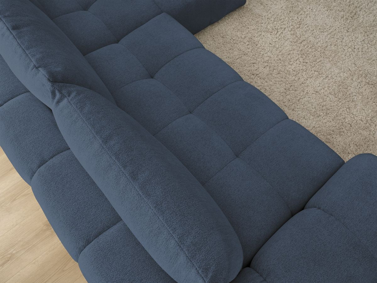 Bobochic Everest Ecksofa mit Schlaffunktion und Bettkasten 318 × 180 cm, 3 Kissen Melange-Stoff Dunkelblau Ecke rechts