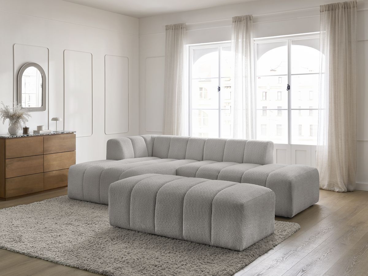 Bobochic Annecy Ecksofa mit Pouf Bouclé-Stoff Hellgrau Ecke links
