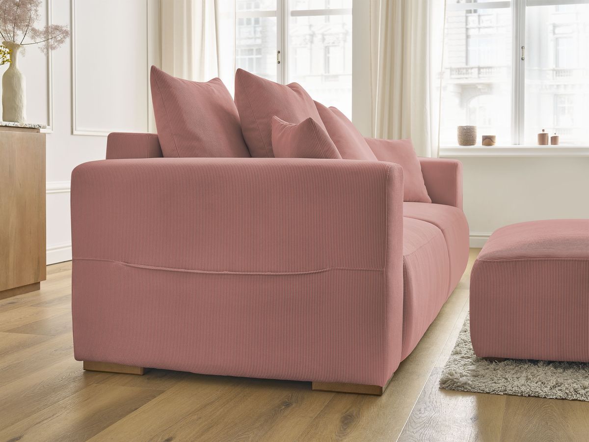 Bobochic Sidonie Schlafsofa 4-Sitzer mit Bettkasten und Pouf Cordsamt Rosa