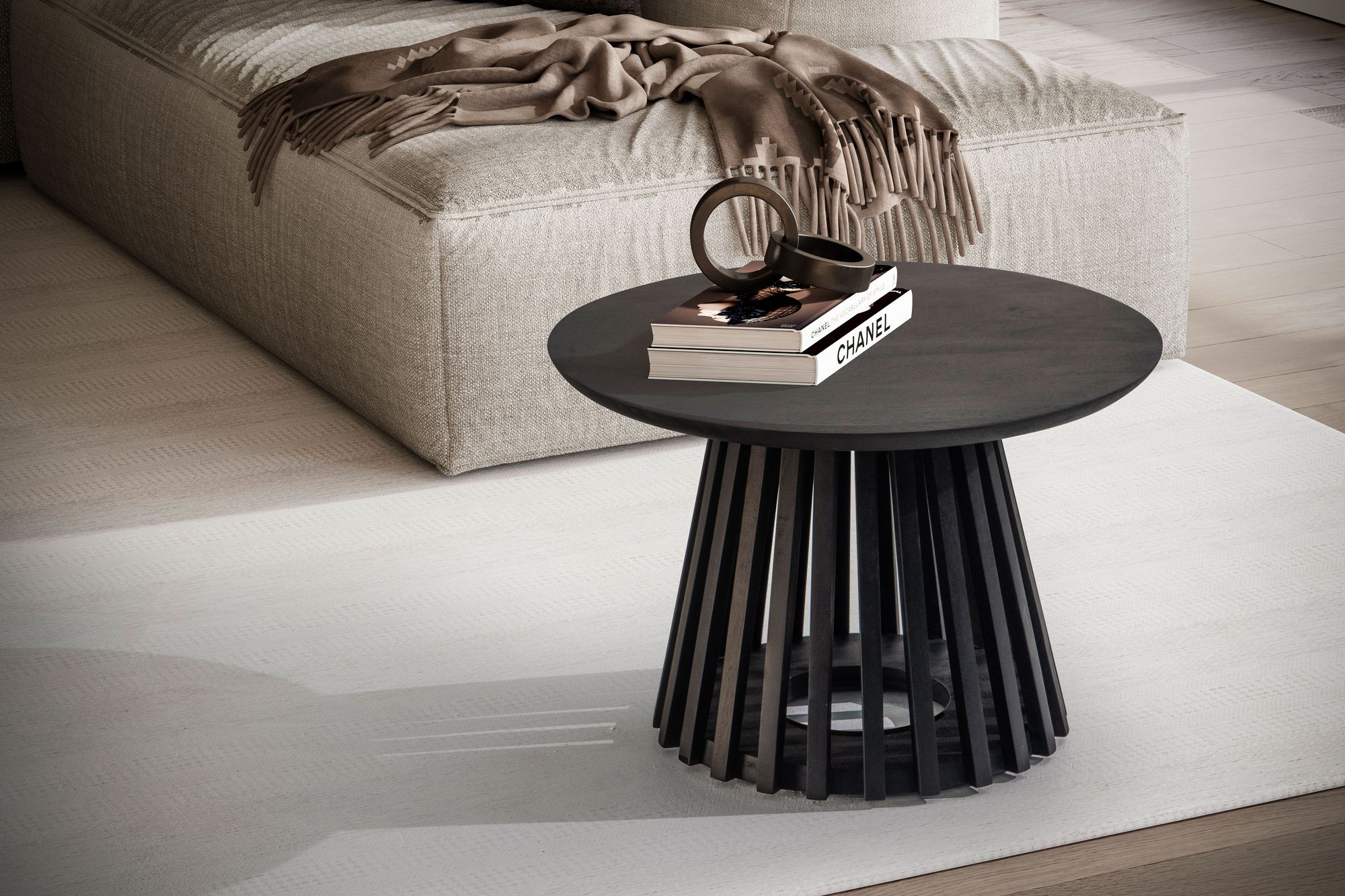 Couchtisch Asker Massivholz Schwarz Ø 60 × H 41 cm