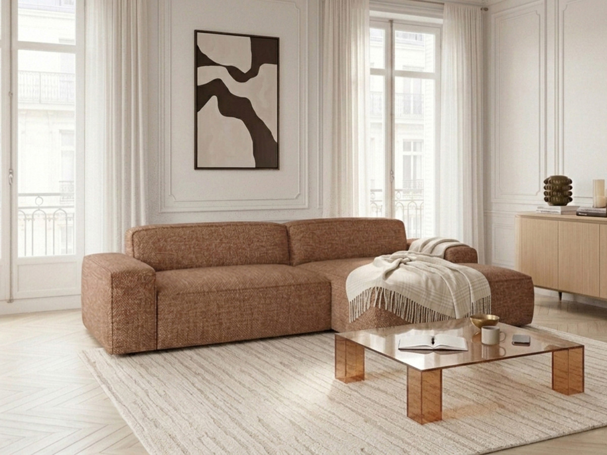 Bobochic Abel Ecksofa mit Schlaffunktion Melange-Stoff Orange Ecke rechts