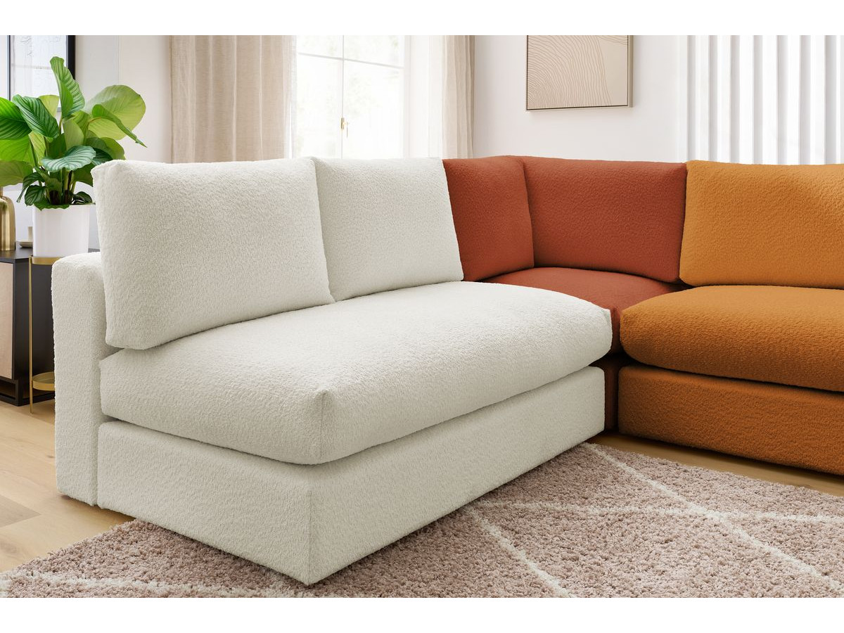 Bobochic Paris Ecksofa mit Pouf 369 × 262 cm Bouclé-Stoff Mehrfarbig