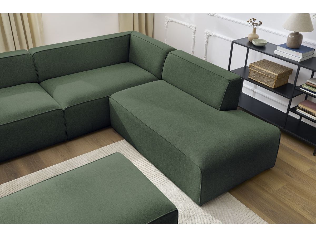 Bobochic Megeve Wohnlandschaft mit Pouf Melange-Stoff Grün Ecke links