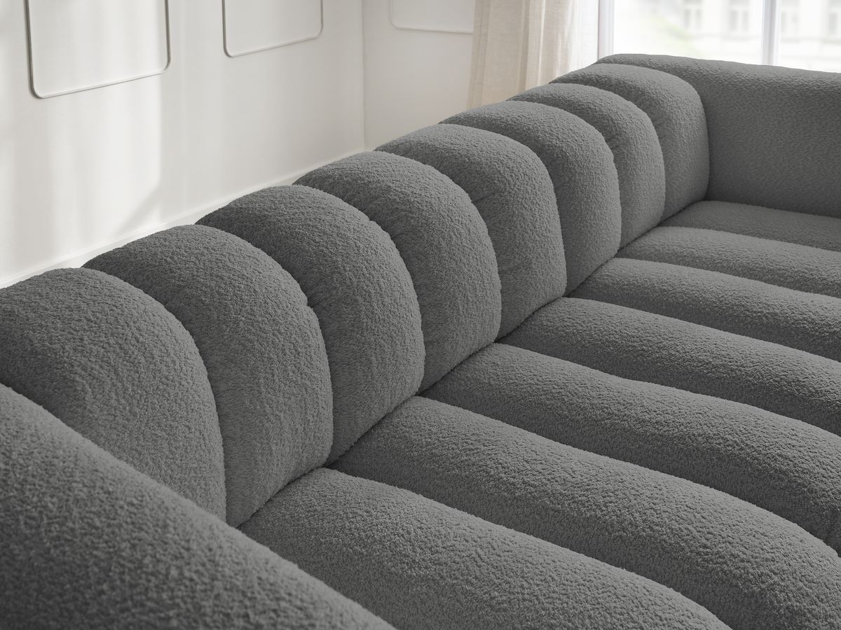 Bobochic Talia Sofa 3-Sitzer Bouclé-Stoff Dunkelgrau